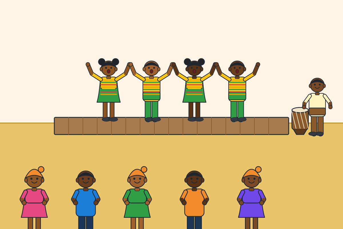 Children performing a dance on a small stage for parents