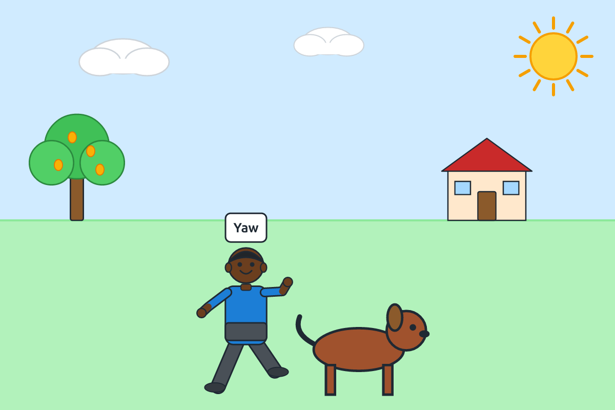 A boy playing with his brown dog
