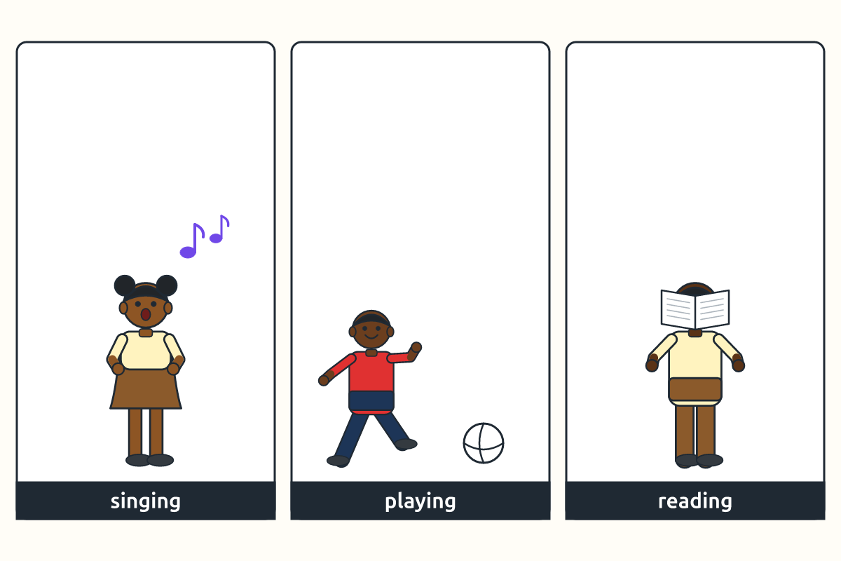 Children singing, playing and reading