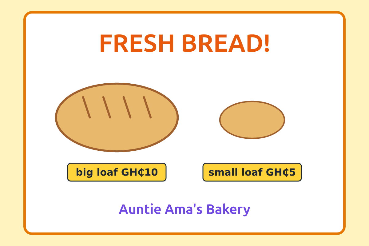 A simple advert for fresh bread with prices