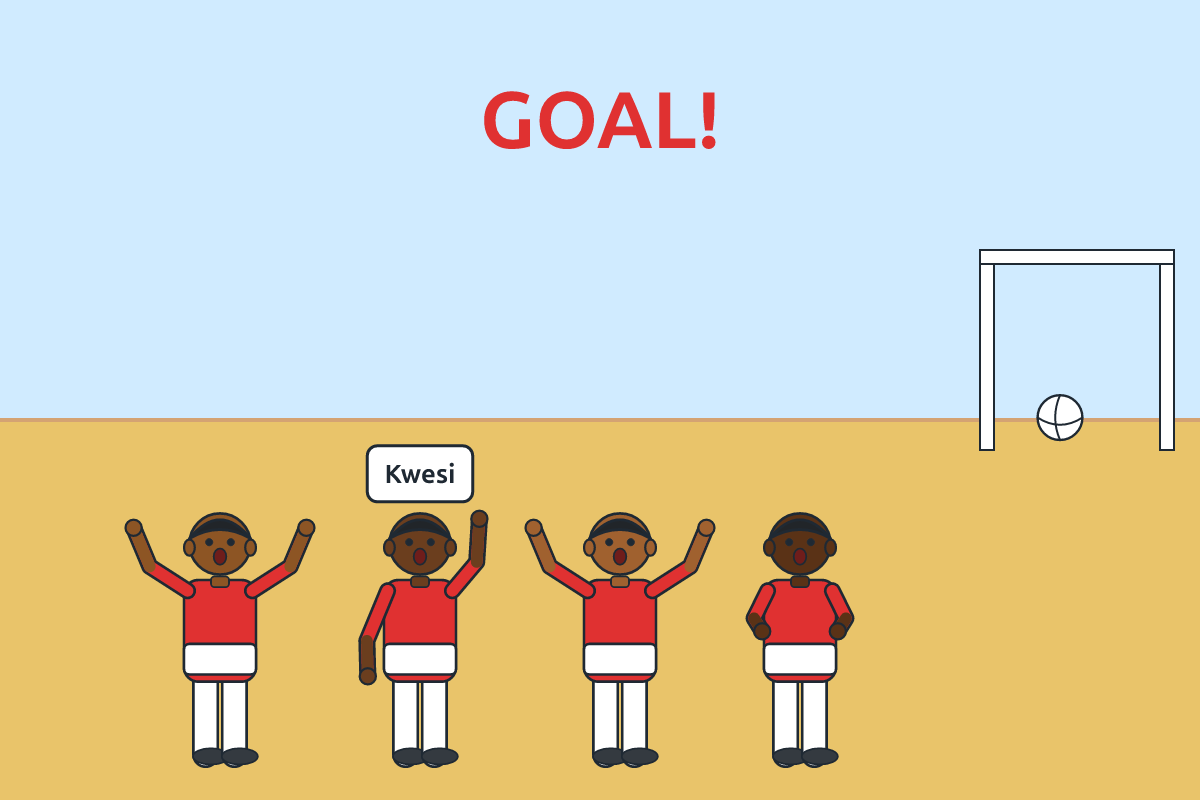 Children celebrating a goal on a school field