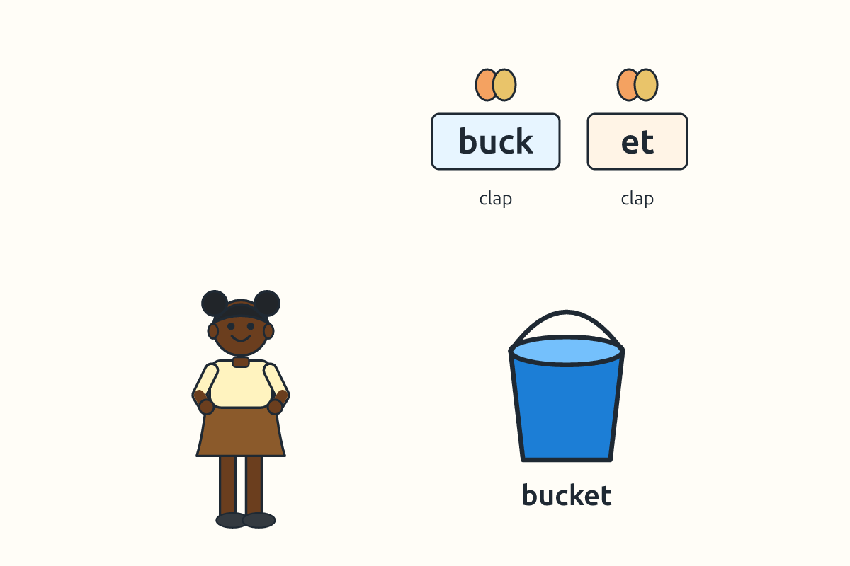 A child clapping twice for the word bucket