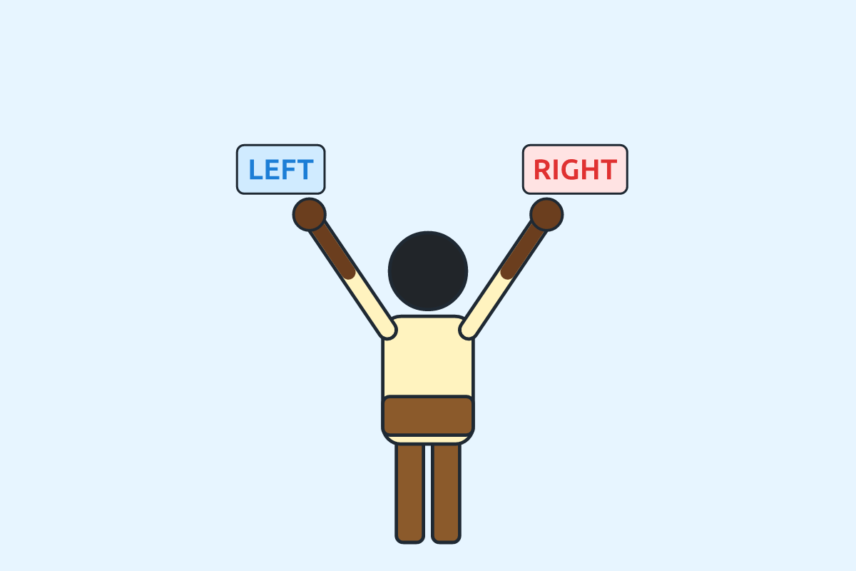 A child's two hands labelled left and right