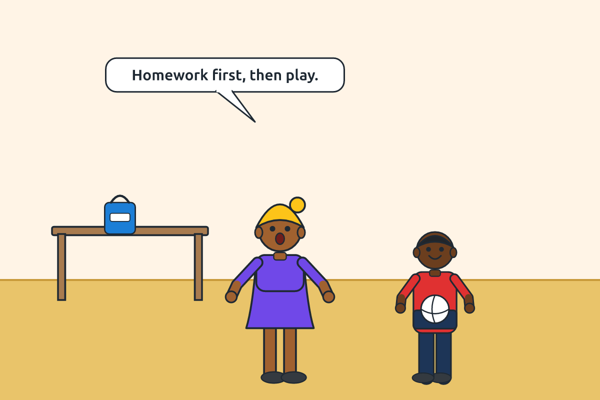 A mother talking to her son about homework