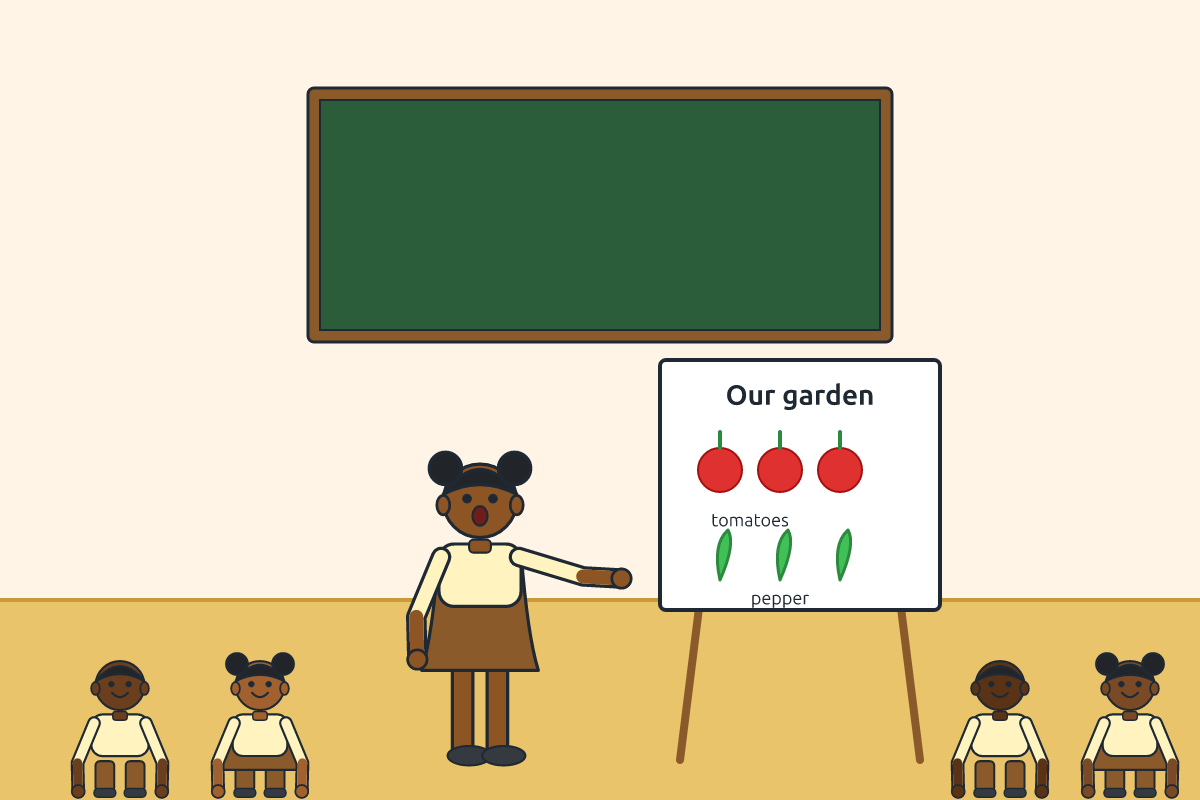 A pupil presenting about the school garden with a chart