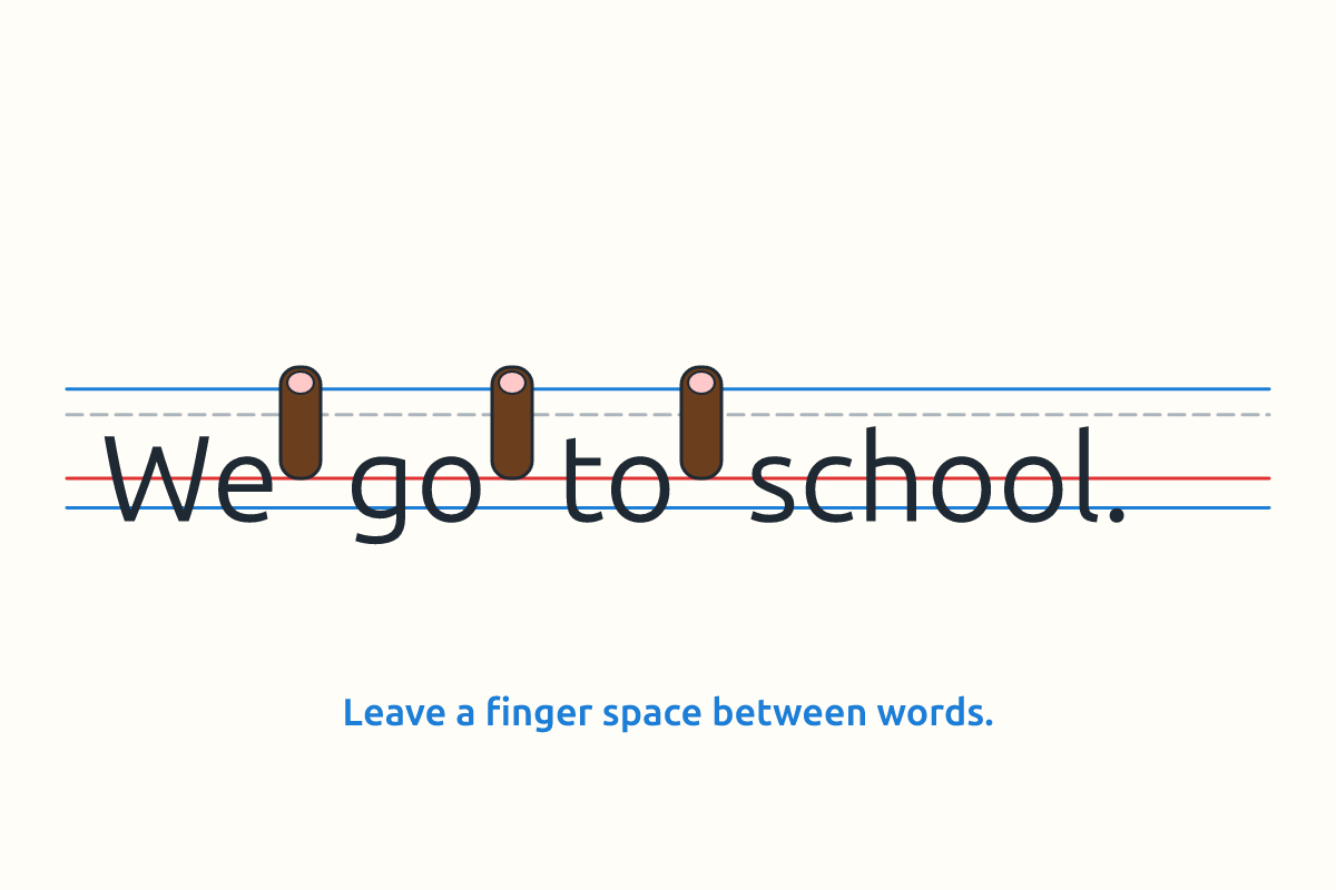 A sentence written with finger spaces between words