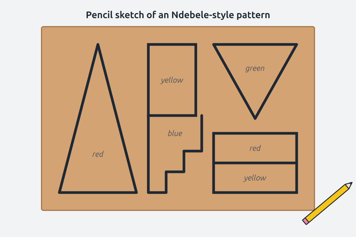 A pencil sketch of an Ndebele-style geometric pattern on a carton