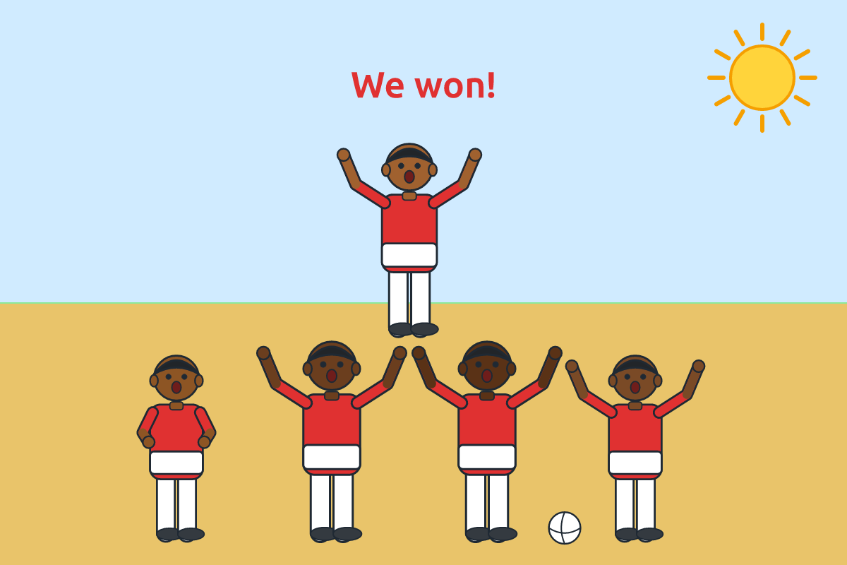 A team carrying a boy on their shoulders after winning