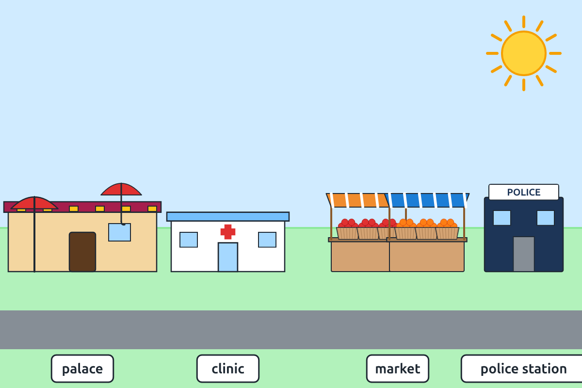 A community with a palace, clinic, market and police station