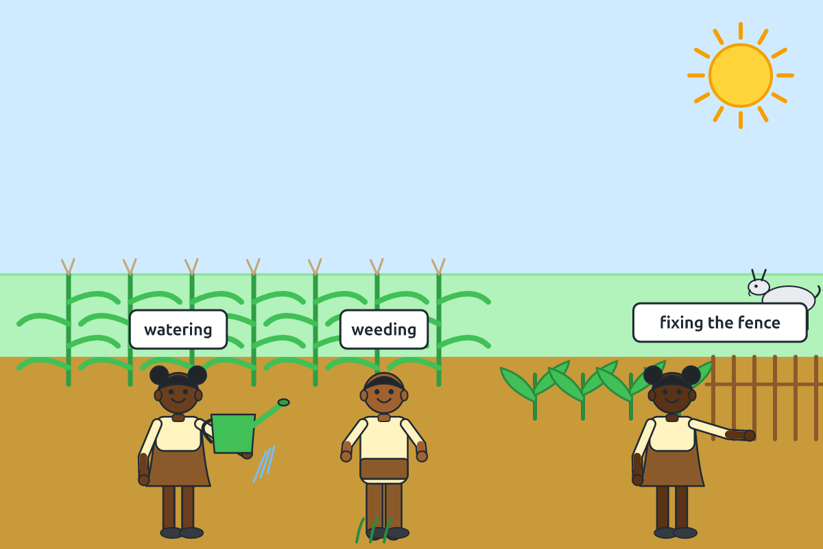 Pupils watering, weeding and fencing a garden