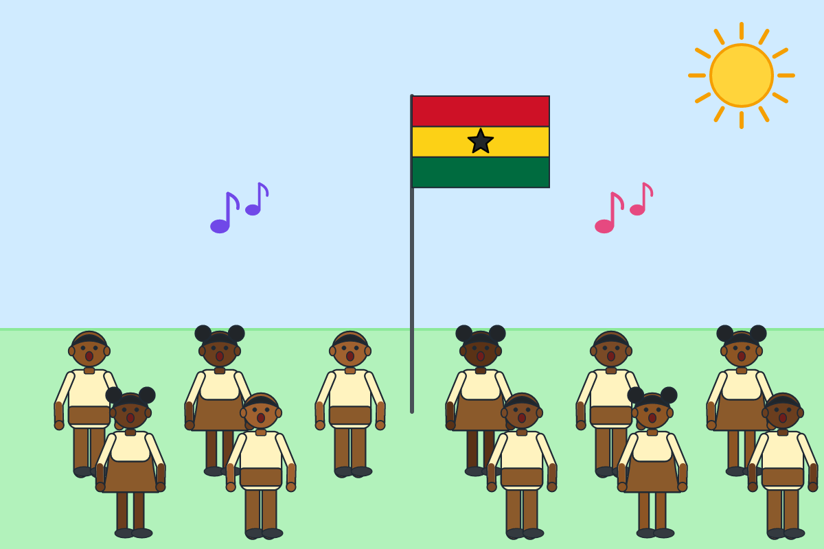 Pupils singing the national anthem at morning assembly