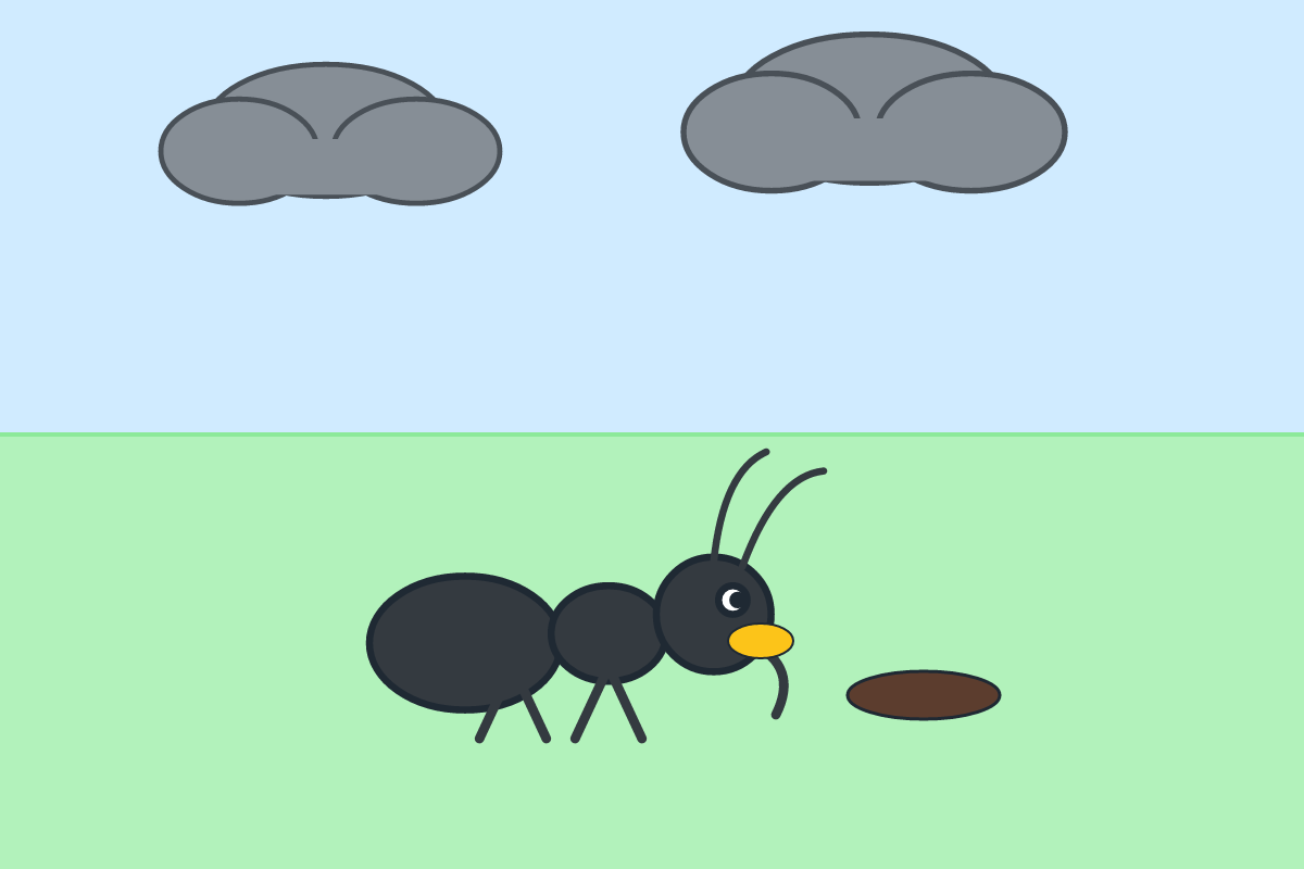 A hardworking ant carrying food into its home before the rain