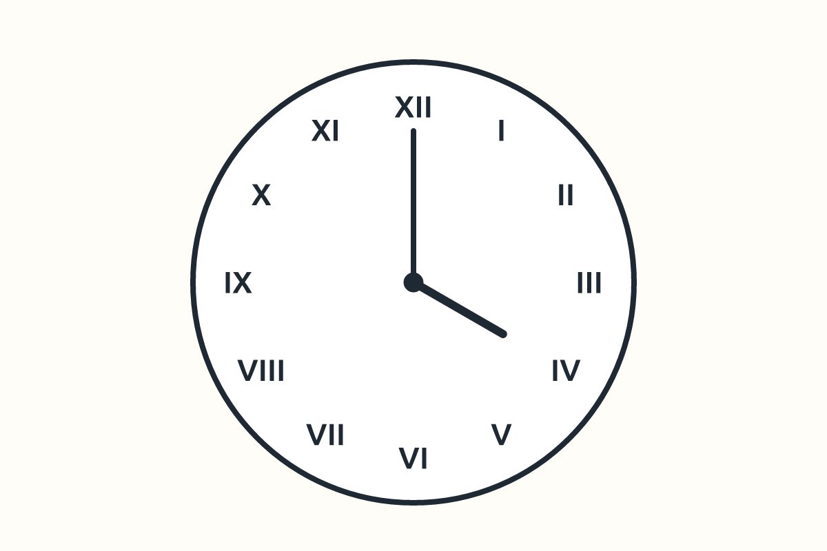A clock face with Roman numerals I to XII