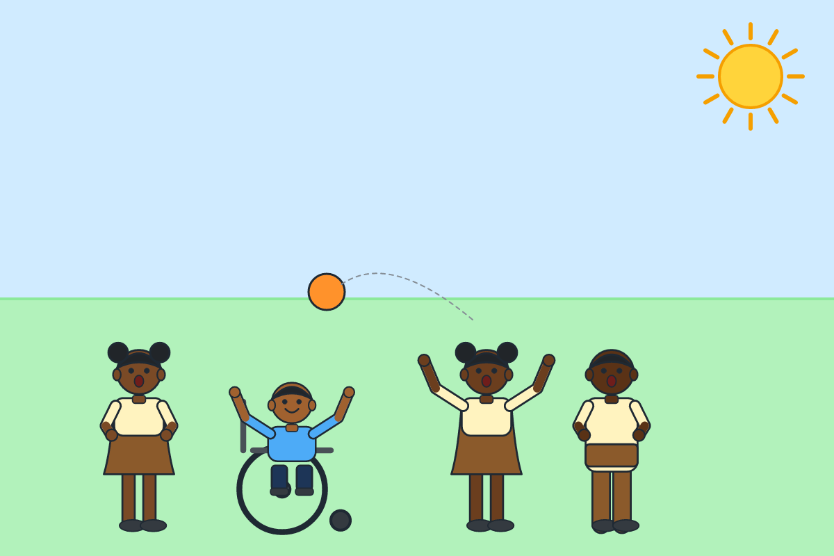 Children including a classmate in a wheelchair in a game