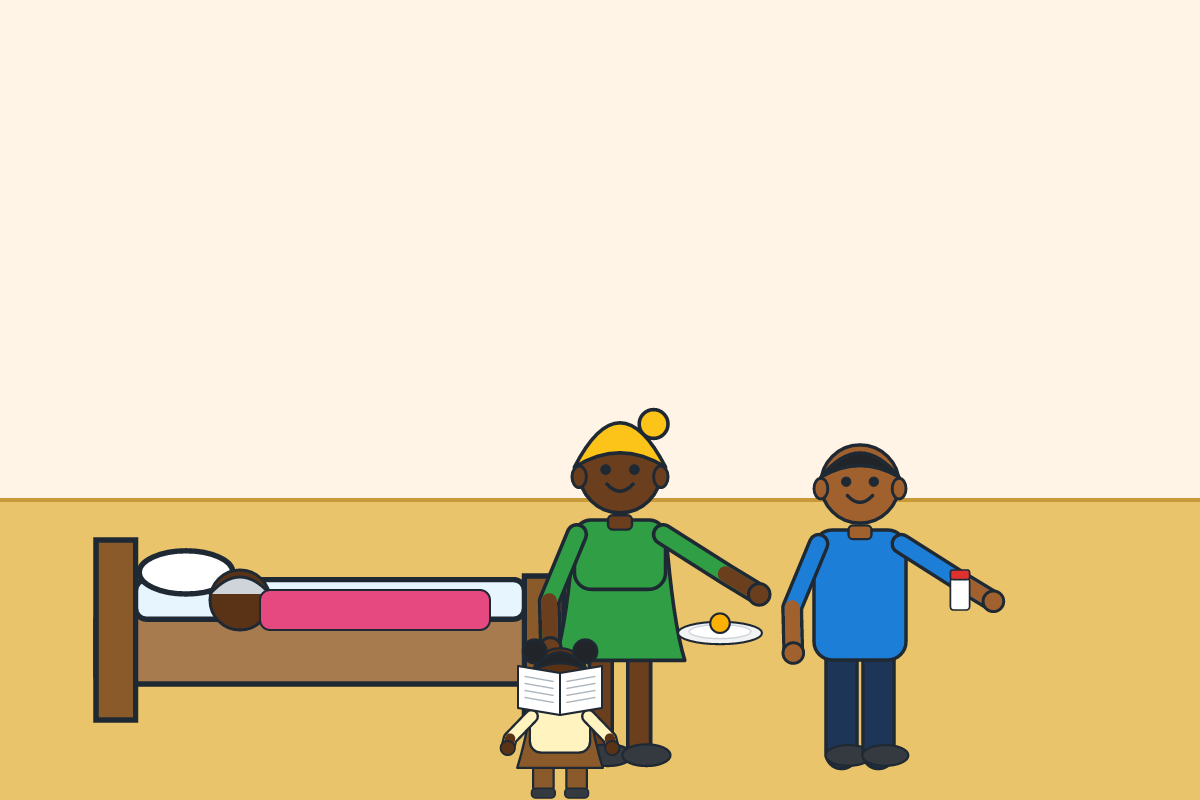 Family members caring for a sick grandmother