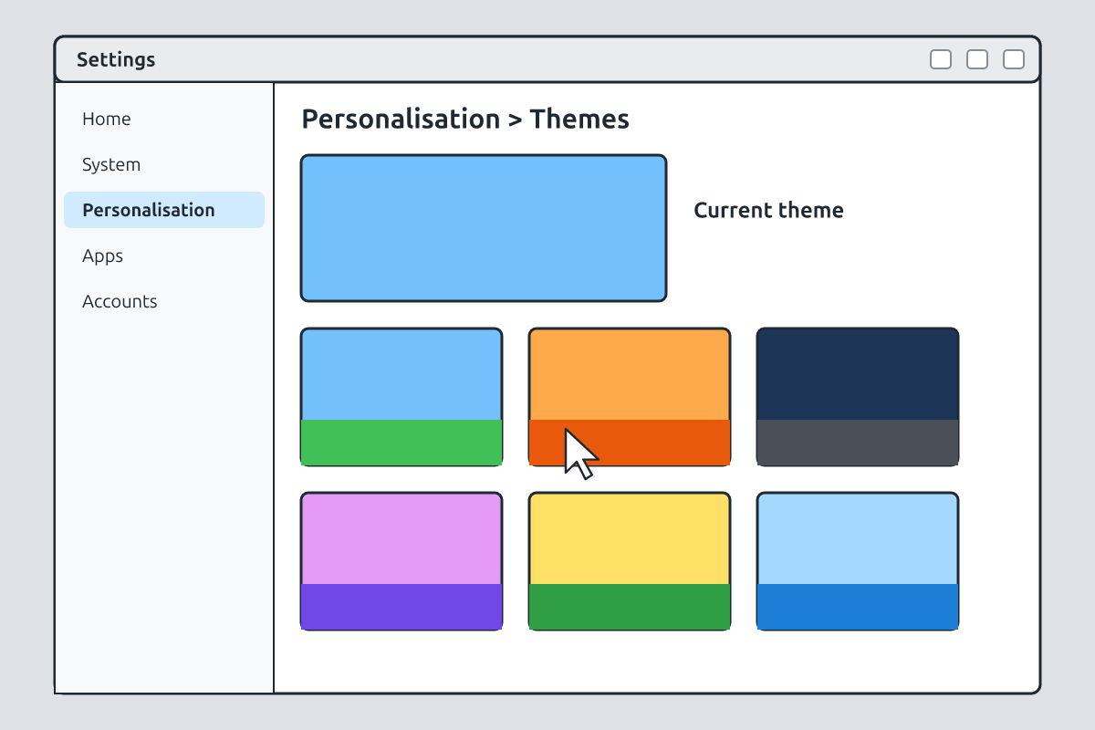 The Windows Themes settings page with several themes shown as tiles