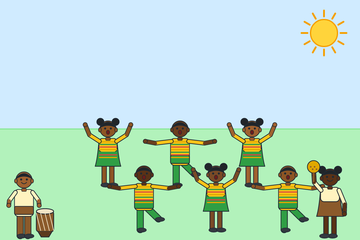 Pupils performing a traditional dance with drummers
