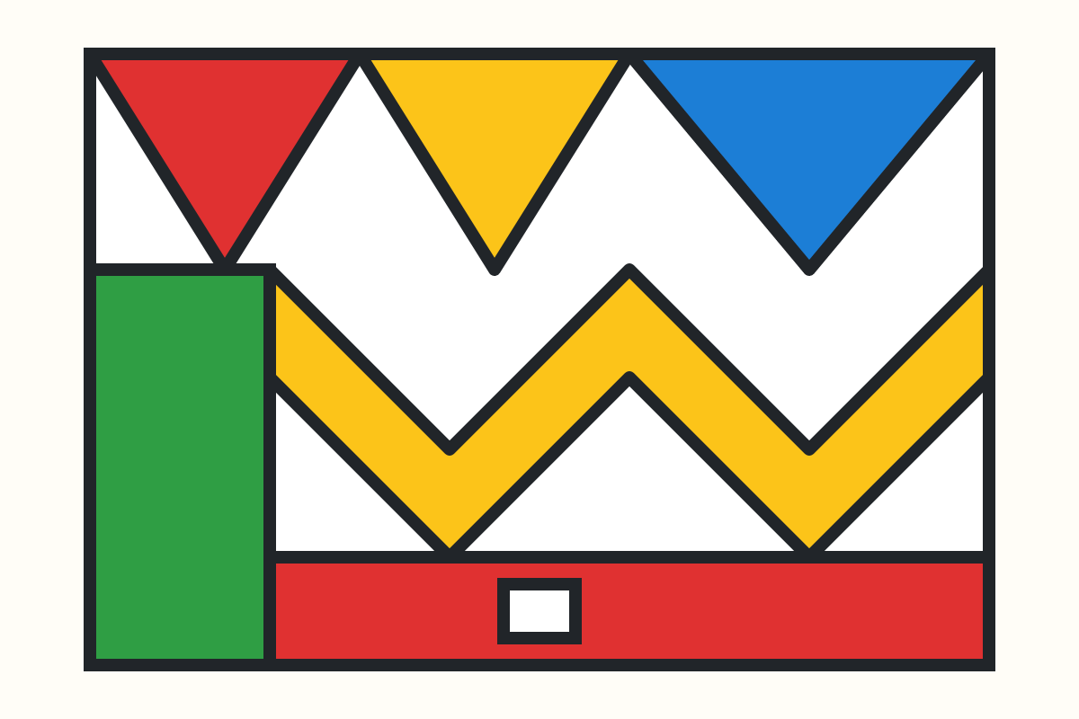 A bold geometric pattern in the Ndebele style with black outlines