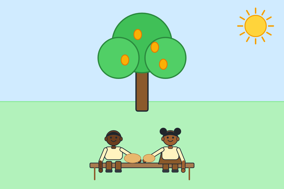 A pupil sharing lunch with a classmate