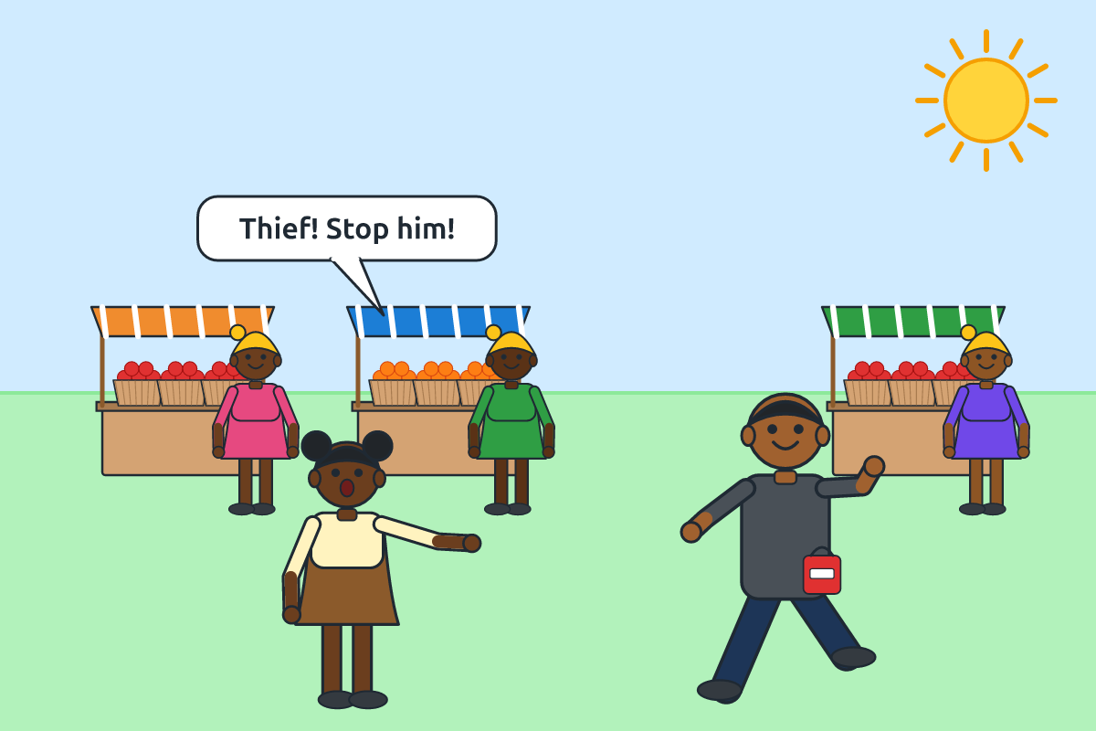 A busy market scene with a girl calling out