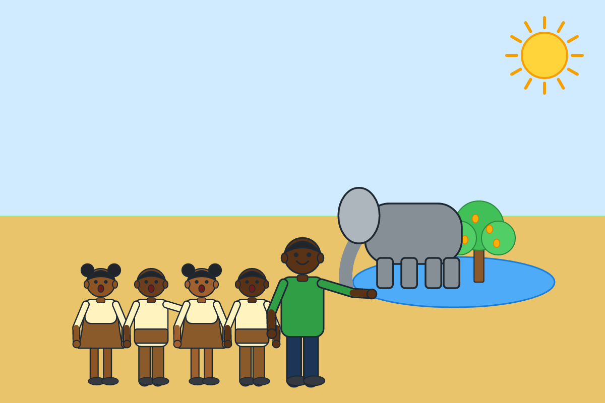 Children on a school trip watching an elephant at Mole National Park