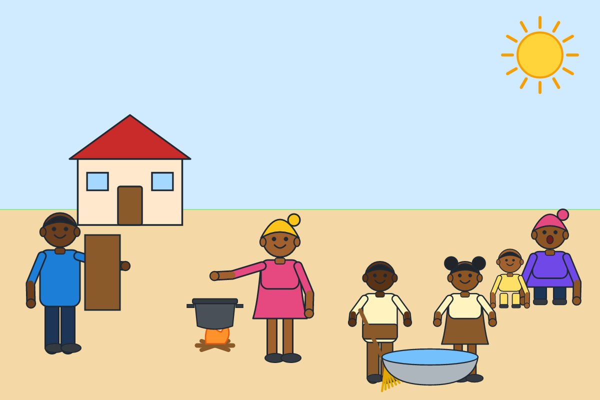 A Ghanaian family sharing household chores
