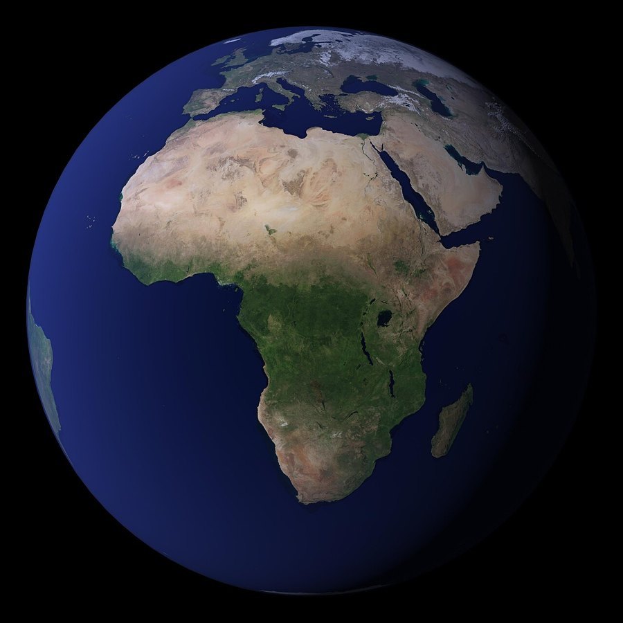 The earth photographed from space showing Africa