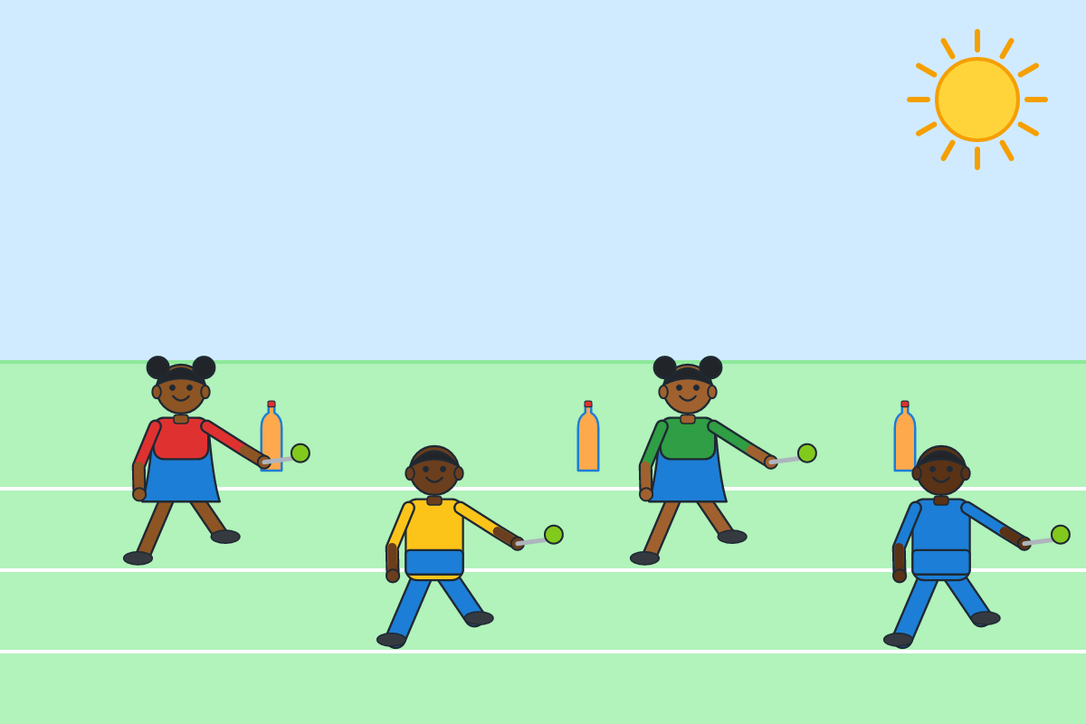 Pupils walking quickly with limes on spoons around cones