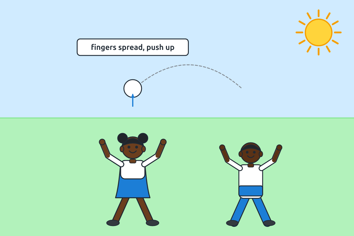 A pupil volleying a light ball upward with fingertips