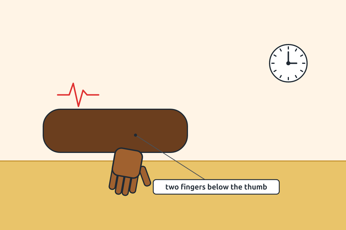 A pupil measuring the pulse at the wrist with two fingers