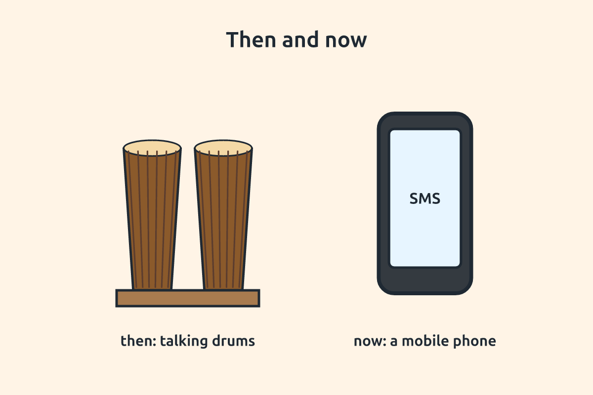 A talking drum beside a mobile phone