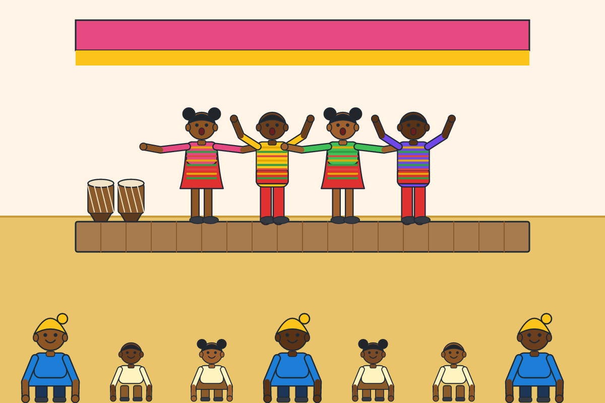 Pupils performing a dance on a school stage with an audience