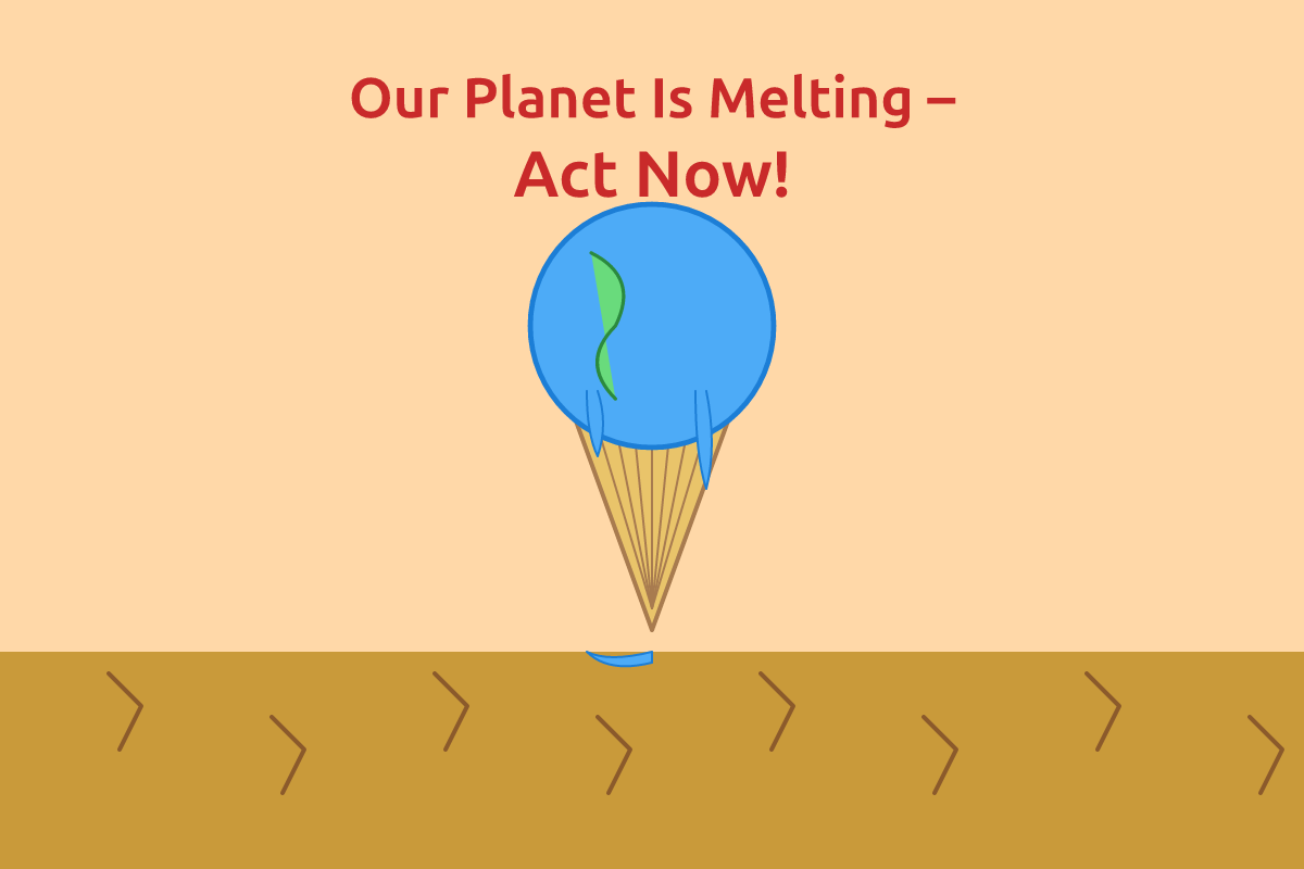A poster with a melting globe and a slogan about climate change