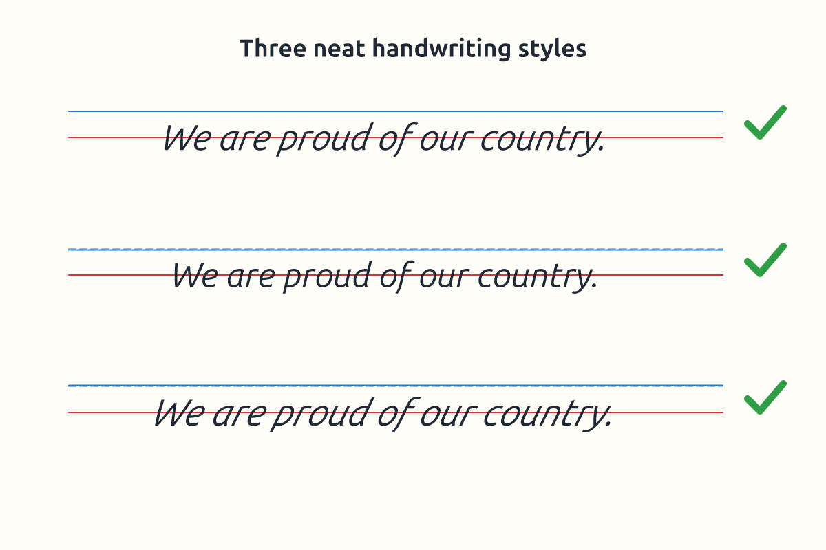 Three samples of joined handwriting in slightly different personal styles