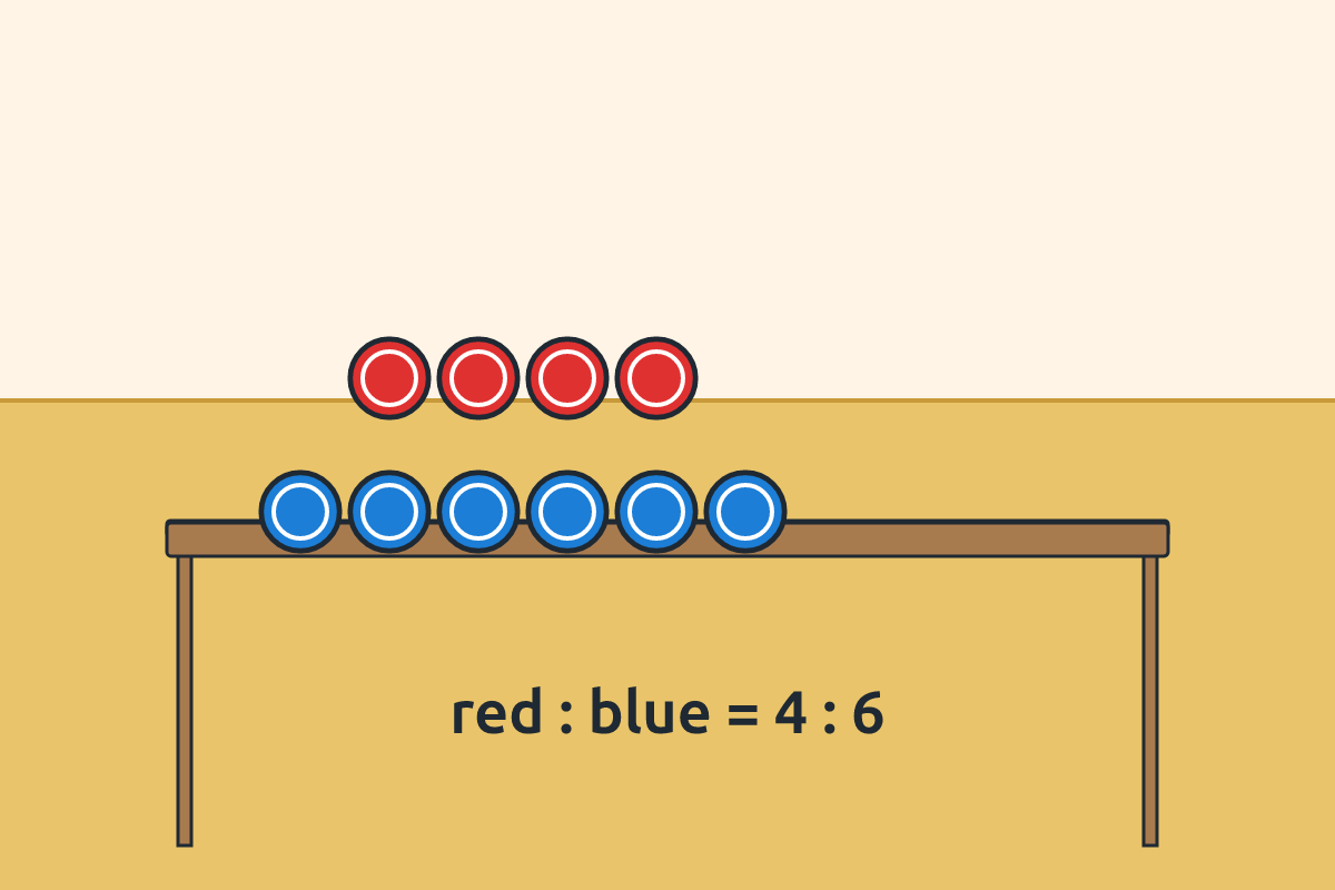 Red and blue bottle tops arranged in two rows
