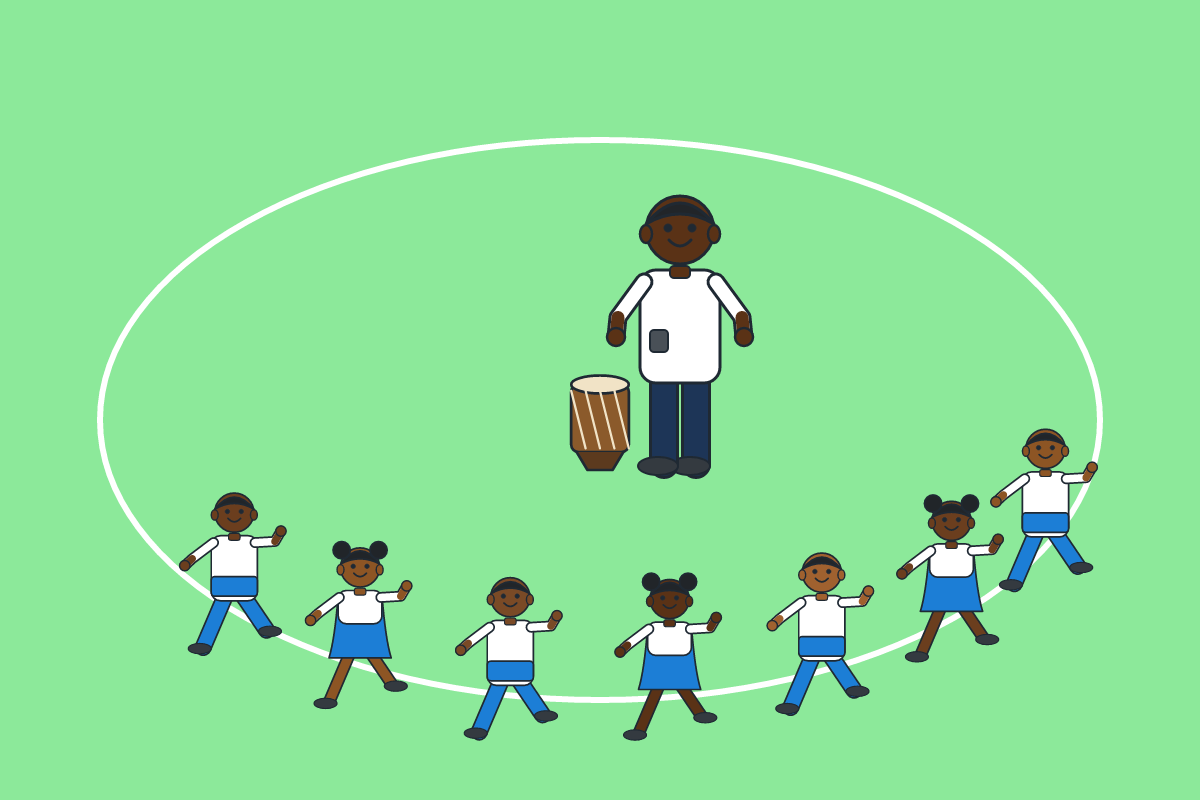 Pupils running laps around a school field