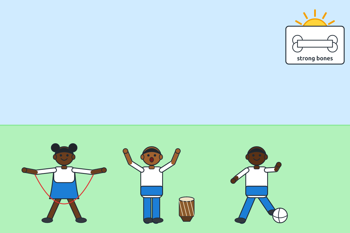 Children skipping, dancing and playing football