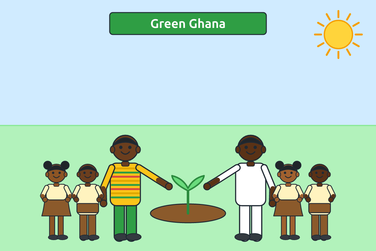 Pupils and a chief planting trees together