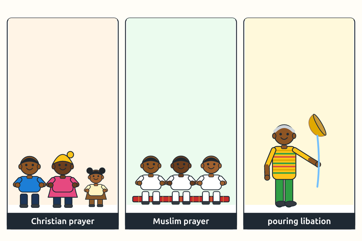 A Christian, a Muslim and a traditional elder praying