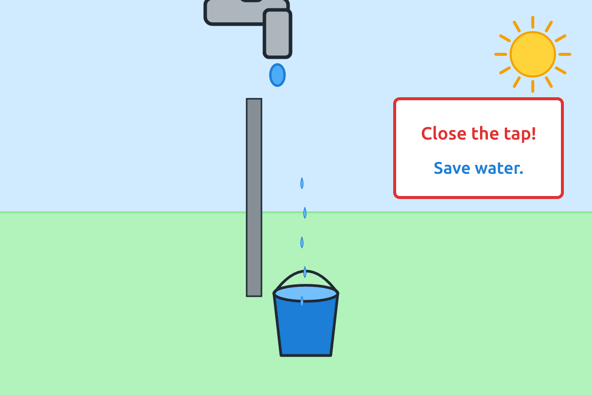 A dripping tap with a bucket collecting water